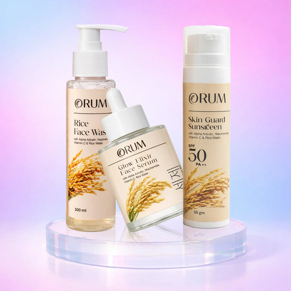 Glow Combo Pack Facewash, Serum, Sunscreen with Rice Water, Niacinamide, Alpha-Arbutin, Vitamin-C ORUM