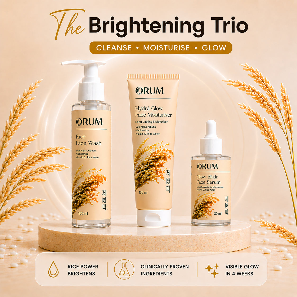 Rice Water Brightening Trio- Face Wash, Serum, Moisturiser ORUM