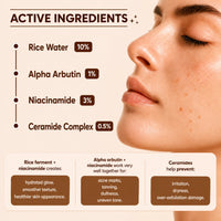 Glow Elixir Korean Rice Water Serum with 3% Niacinamide & 1% Alpha Arbutin, 0.5% Ceramide Complex- 30 ML ORUM