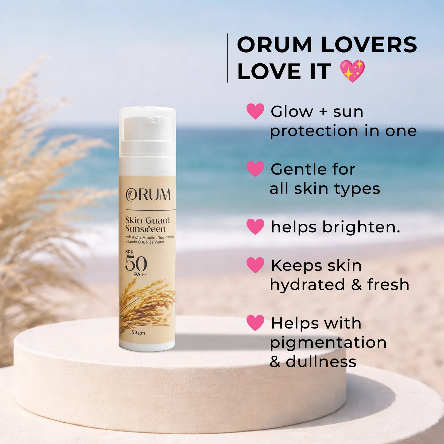 Rice Water Sunscreen with Niacinamide, Alpha Arbutin & Vitamin C- 50 Gm