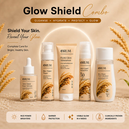 Glow Shield Combo- Rice Water Cleanser, Serum, Toner, Moisturiser, Suscreen ORUM
